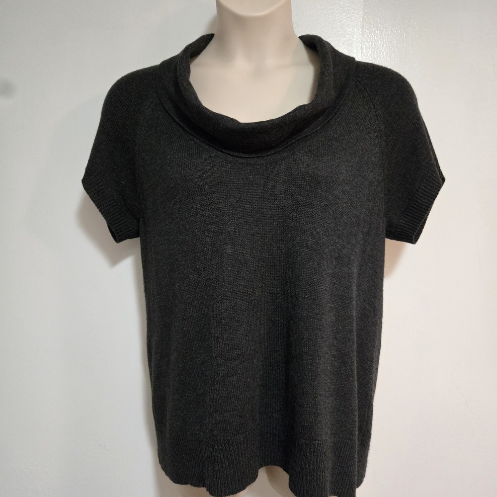 Coldwater Creek Size XL (18) Charcoal Gray Knit Sweater Short Sleeve Cowl Neck‎